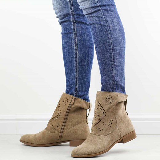 Botki Jezzi na płaskiej podeszwie na zamek zamszowe 