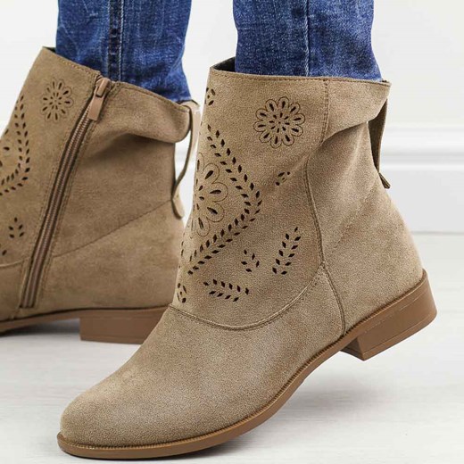 Botki Jezzi na płaskiej podeszwie zamszowe na zamek casual 