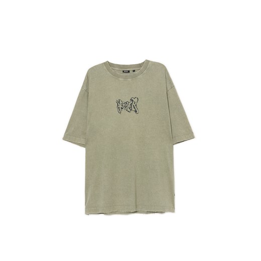 Cropp - T-shirt z postrzępionymi brzegami - zielony Cropp XL Cropp
