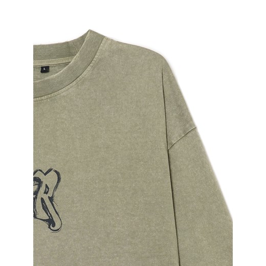 Cropp - T-shirt z postrzępionymi brzegami - zielony Cropp XXL Cropp