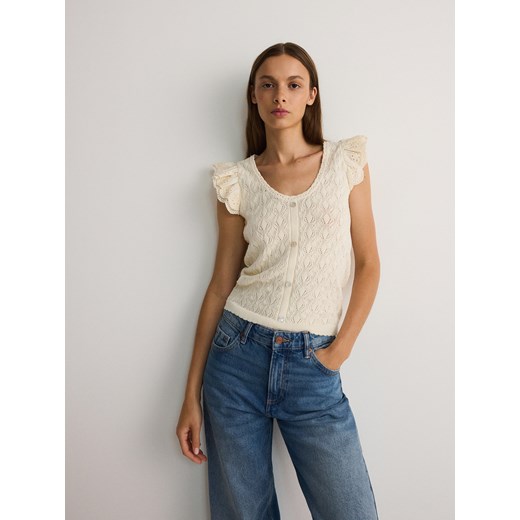 Reserved - Ażurowa bluzka - kremowy Reserved S Reserved