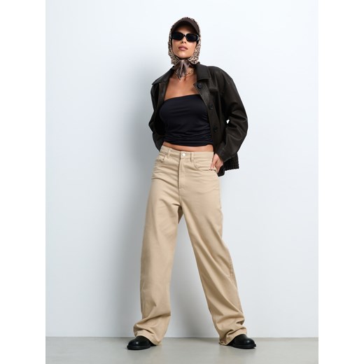 Sinsay - Jeansy wide leg - beżowy Sinsay 38 Sinsay