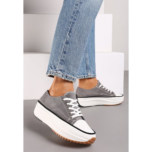 Szare buty sportowe damskie Born2be w stylu casual wiązane