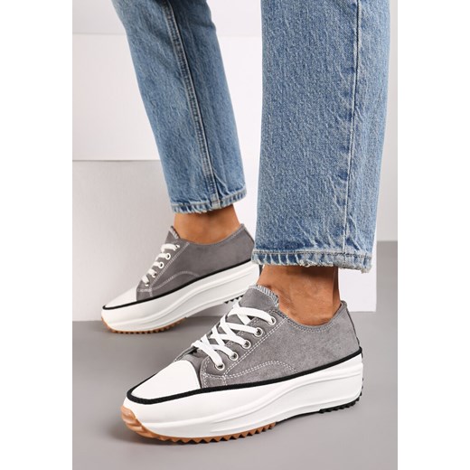 Buty sportowe damskie Born2be w stylu casual szare wiązane płaskie