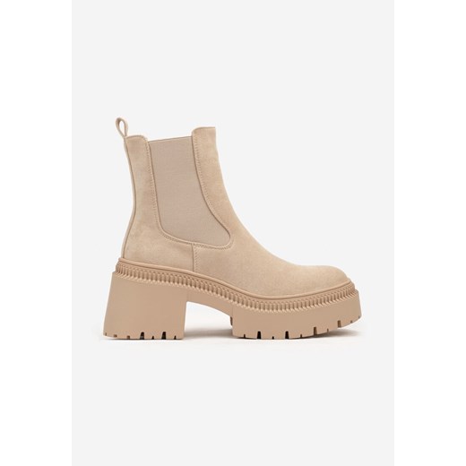 Beżowe botki Born2be na obcasie bez zapięcia casual 