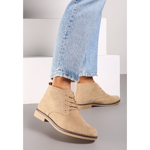 Botki Born2be beżowe casual płaskie 
