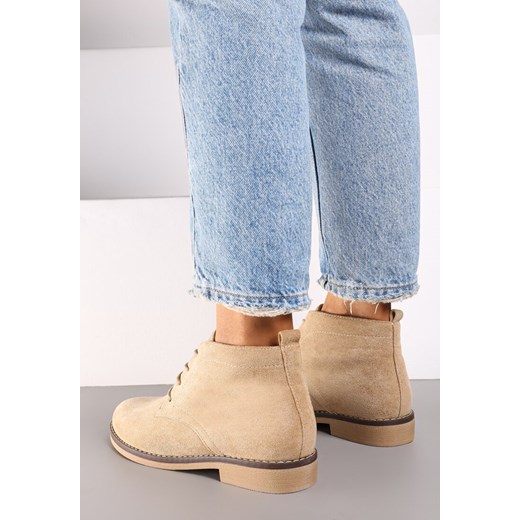 Botki Born2be beżowe płaskie casual wiązane 