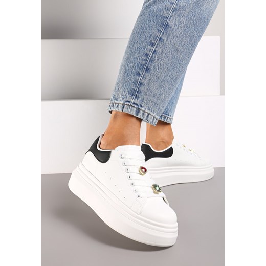 Czarne Sneakersy na Platformie z Aplikacjami na Sznurówkach Neveahra ze sklepu renee.pl w kategorii Buty sportowe damskie - zdjęcie 174668173