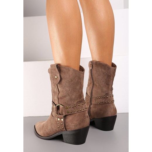 Brązowe botki Renee eleganckie z zamkiem 