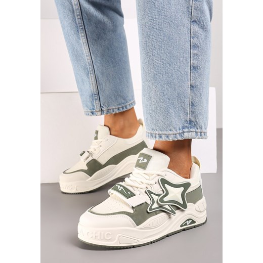 Beżowo-Zielone Sneakersy na Platformie z Grubymi Sznurowadłami i Zapięciem na Rzep Arlaia ze sklepu renee.pl w kategorii Buty sportowe damskie - zdjęcie 174668513
