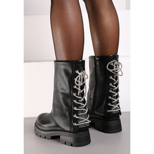 Czarne Botki z Cyrkoniami Wiązane z Tyłu Tariena Renee 38 renee.pl wyprzedaż