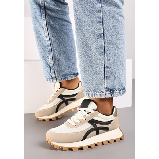 Ciemnobeżowe Sneakersy z Bieżnikiem i Wstawkami Timayla ze sklepu born2be.pl w kategorii Buty sportowe damskie - zdjęcie 174669034