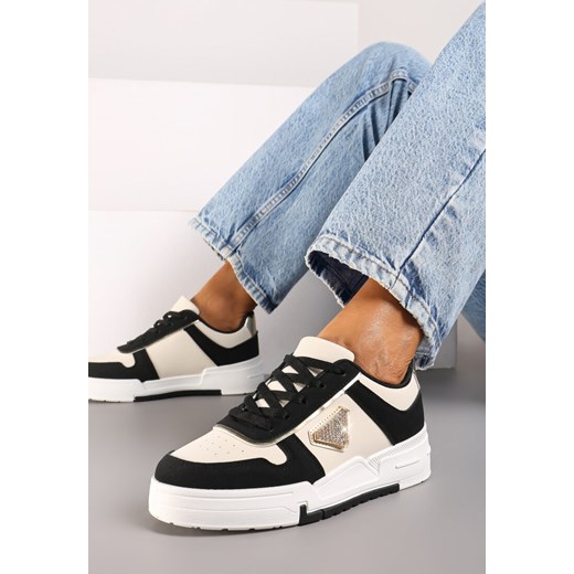 Czarne Sneakersy na Grubej Podeszwie z Geometrycznym Zdobieniem i Cyrkoniami Rexilora ze sklepu born2be.pl w kategorii Buty sportowe damskie - zdjęcie 174669143