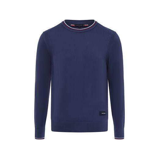Tommy Hilfiger Męski sweter z dzianiny Mężczyźni Bawełna niebieski jednolity ze sklepu vangraaf w kategorii Swetry męskie - zdjęcie 174670492