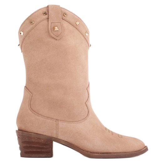 Marco Shoes Kowbojki zamszowe z jetami beżowy Marco Shoes 37 ButyModne.pl