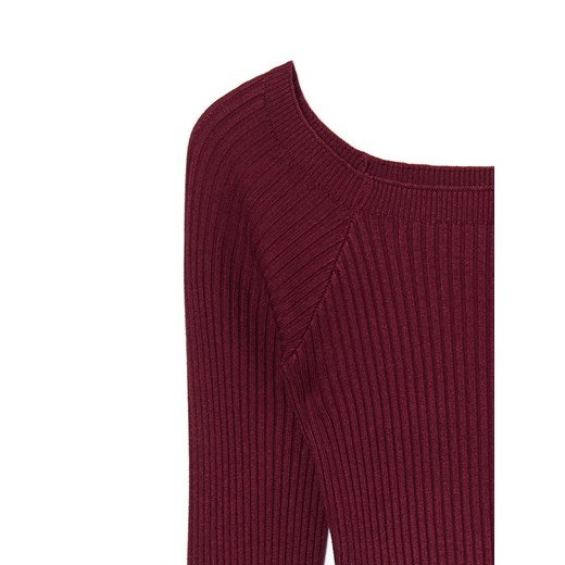 Cropp - Bordowy prążkowany sweter - kasztanowy Cropp S Cropp