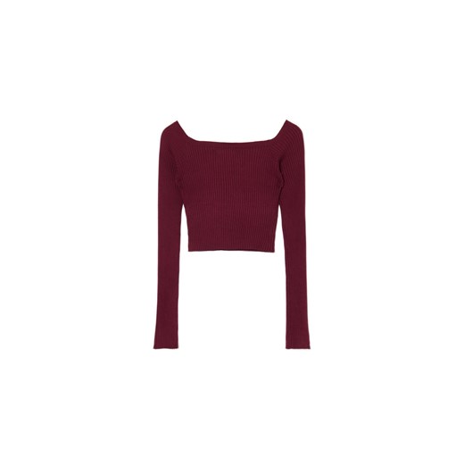 Cropp - Bordowy prążkowany sweter - kasztanowy Cropp XL Cropp