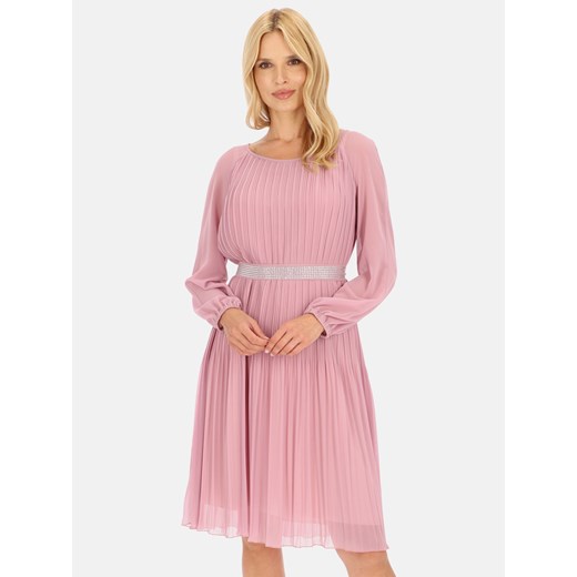 Wizytowa różowa sukienka z ozdobnym pasem L'AF Violetta ze sklepu Eye For Fashion w kategorii Sukienki - zdjęcie 174679630