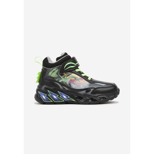 Czarne Płaskie Buty Sportowe Sneakersy z Geometrycznym Wzorem i Ledami Temiana ze sklepu born2be.pl w kategorii Buty sportowe dziecięce - zdjęcie 174681060