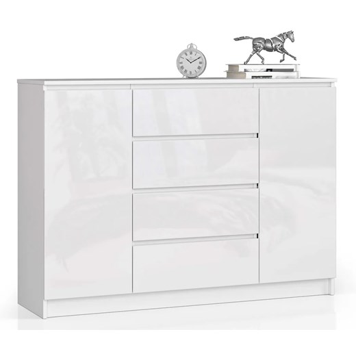 Biała komoda w połysku do salonu 140cm M9-S01 ze sklepu Edinos.pl w kategorii Komody - zdjęcie 174681794