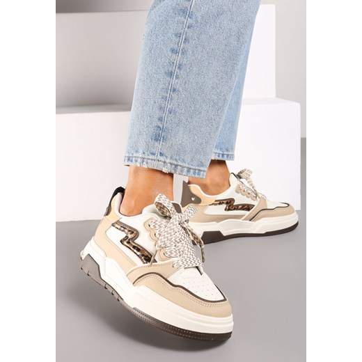 Beżowo-Brązowe Sneakersy z Przeszyciami w Panterkę i Grubą Podeszwą Berinela ze sklepu renee.pl w kategorii Buty sportowe damskie - zdjęcie 174682870
