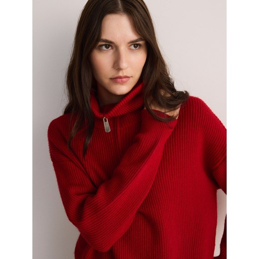 Reserved - Sweter z rozpinanym golfem - czerwony Reserved M Reserved