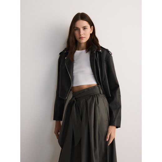 Reserved - Rozkloszowana spódnica midi z wiązaniem - ciemnozielony Reserved XL Reserved