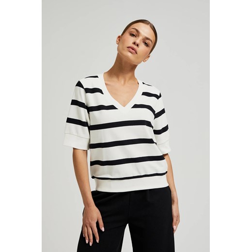 Bluza w paski z krótkimi rękawami czarno-biała ze sklepu Moodo.pl w kategorii Bluzy damskie - zdjęcie 174693142