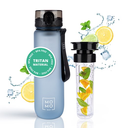 Butelka na wodę MOMO WAY szara | pomysł na prezent | BPA free | Tritan ze sklepu Sklep SOXO w kategorii Bidony i butelki - zdjęcie 174693183