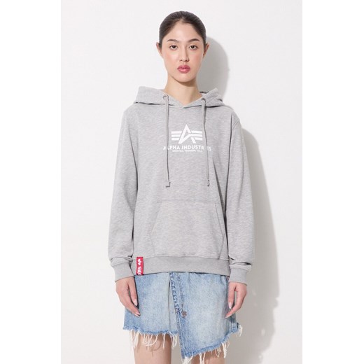 Alpha Industries bluza damska kolor szary z kapturem z nadrukiem 196032.17-SZARY Alpha Industries M promocyjna cena PRM