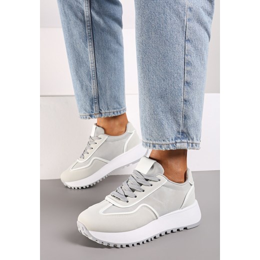 Szare Sneakersy na Płaskiej Podeszwie Ozdobione Geometrycznym Wzorem Erimaraes ze sklepu renee.pl w kategorii Buty sportowe damskie - zdjęcie 174698713