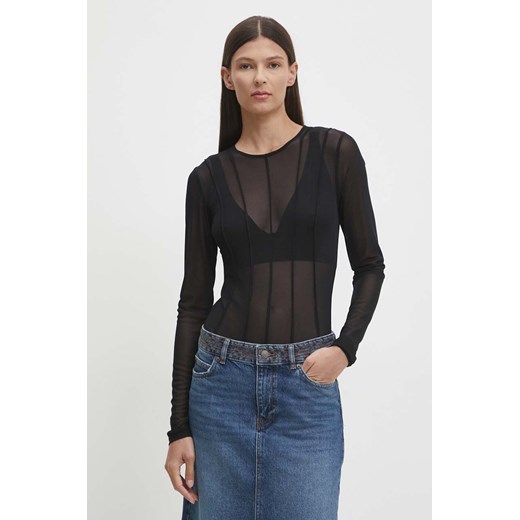 Remain body Bodysuit With Cutlines damskie kolor czarny gładka 501946100 ze sklepu ANSWEAR.com w kategorii Bluzki damskie - zdjęcie 174701832