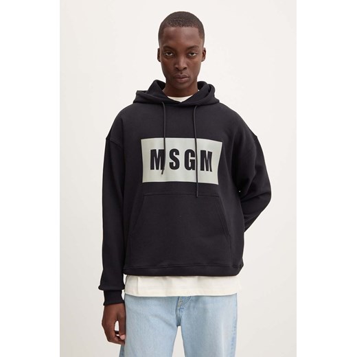 MSGM bluza bawełniana męska kolor czarny z kapturem z nadrukiem 3740MM525.247799 ze sklepu ANSWEAR.com w kategorii Bluzy męskie - zdjęcie 174701990