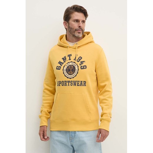 Gant bluza męska kolor żółty z kapturem z nadrukiem 2015068 ze sklepu ANSWEAR.com w kategorii Bluzy męskie - zdjęcie 174702132