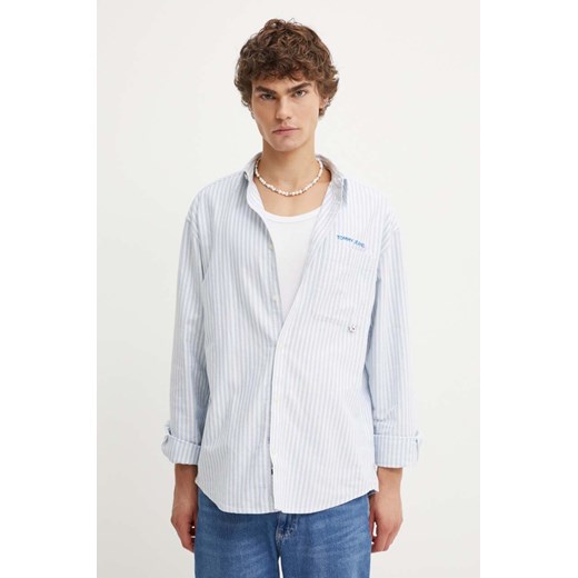 Tommy Jeans koszula bawełniana męska kolor niebieski relaxed z kołnierzykiem klasycznym DM0DM19526 ze sklepu ANSWEAR.com w kategorii Koszule męskie - zdjęcie 174702212