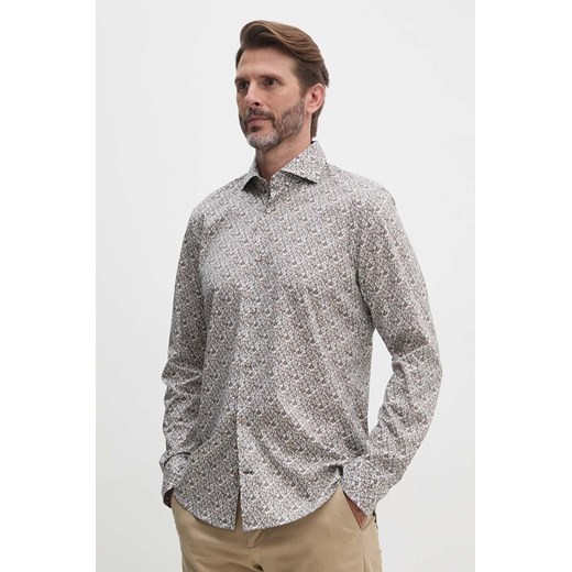 Joop! koszula męska kolor beżowy slim 30043595 ze sklepu ANSWEAR.com w kategorii Koszule męskie - zdjęcie 174702233