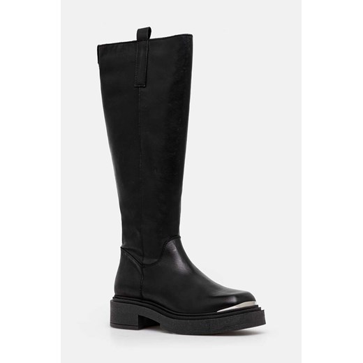 Steve Madden kozaki skórzane Constance damskie kolor czarny na płaskim obcasie SM11003238 ze sklepu ANSWEAR.com w kategorii Kozaki damskie - zdjęcie 174703054