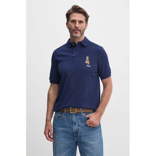 Polo Ralph Lauren polo bawełniane kolor granatowy z aplikacją 710953336 ze sklepu ANSWEAR.com w kategorii T-shirty męskie - zdjęcie 174703323