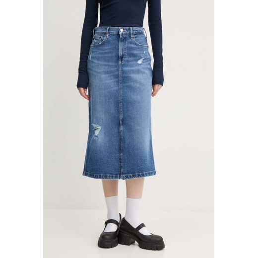 Tommy Jeans spódnica jeansowa kolor niebieski midi prosta DW0DW18946 ze sklepu ANSWEAR.com w kategorii Spódnice - zdjęcie 174703490