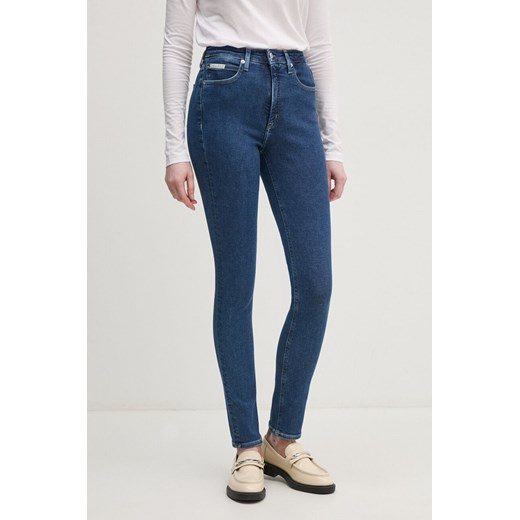 Calvin Klein Jeans jeansy damskie kolor granatowy J20J224017 ze sklepu ANSWEAR.com w kategorii Jeansy damskie - zdjęcie 174703571