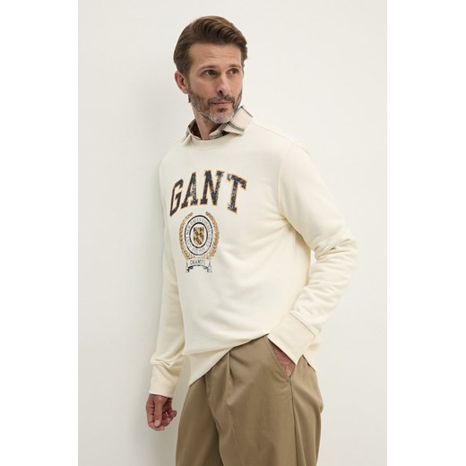 Gant bluza męska kolor beżowy z nadrukiem 2015069 ze sklepu ANSWEAR.com w kategorii Bluzy męskie - zdjęcie 174703801