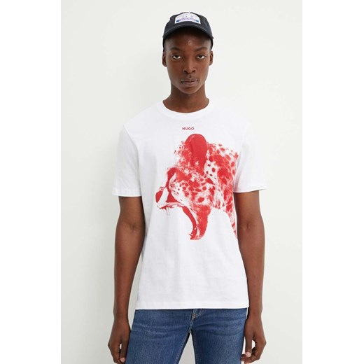 HUGO t-shirt męski kolor biały z nadrukiem 50519013 ze sklepu ANSWEAR.com w kategorii T-shirty męskie - zdjęcie 174704193