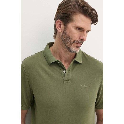 Pepe Jeans polo bawełniane kolor zielony gładki ze sklepu ANSWEAR.com w kategorii T-shirty męskie - zdjęcie 174704754