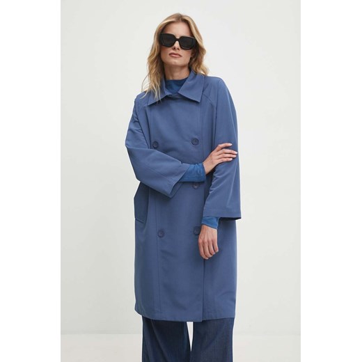 Answear Lab trencz damski kolor niebieski przejściowy oversize ze sklepu ANSWEAR.com w kategorii Płaszcze damskie - zdjęcie 174704963