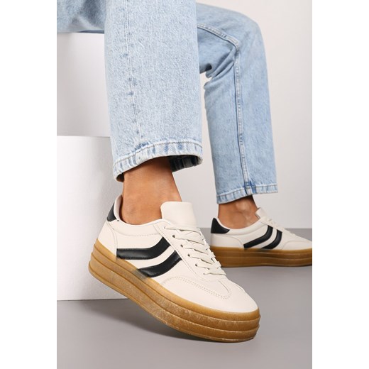 Beżowe Sneakersy na Platformie z Kontrastowymi Wstawkami Erisora ze sklepu born2be.pl w kategorii Buty sportowe damskie - zdjęcie 174705941