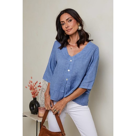 Le Monde du Lin Lniana bluzka w kolorze błękitnym ze sklepu Limango Polska w kategorii Koszule damskie - zdjęcie 174706400