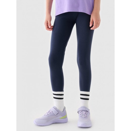 Dziewczęce legginsy dzianinowe 4F 4FJRAW24TTIGF239 - granatowe ze sklepu Sportstylestory.com w kategorii Spodnie dziewczęce - zdjęcie 174708510