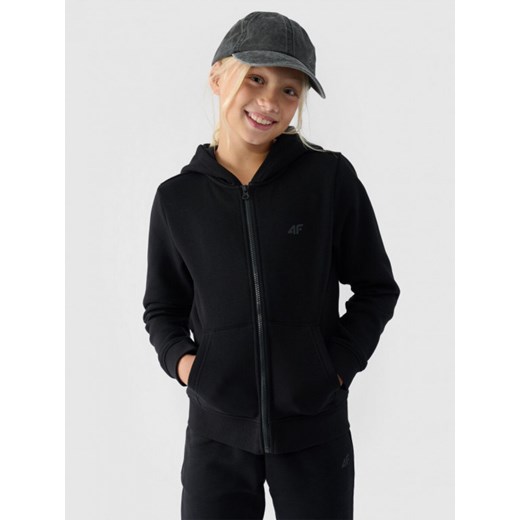 Dziewczęca bluza dresowa rozpinana z kapturem 4F 4FJWMM00TSWSF1315 - czarna ze sklepu Sportstylestory.com w kategorii Bluzy dziewczęce - zdjęcie 174708970