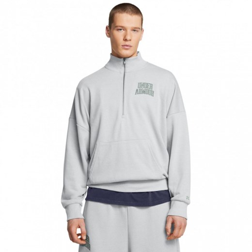 Męska bluza dresowa nierozpinana bez kaptura Under Armour UA Icon Hwt Terry Os 1/2 Zip - szara ze sklepu Sportstylestory.com w kategorii Bluzy męskie - zdjęcie 174709574