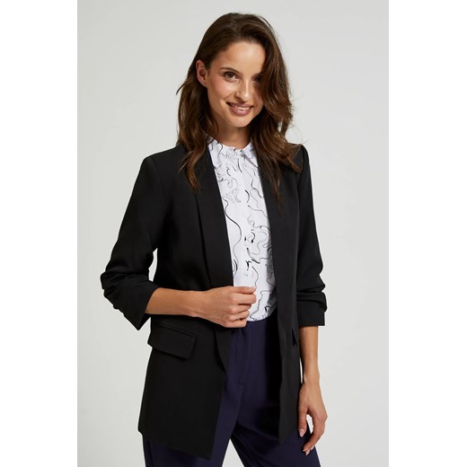 Gładka marynarka z marszczonymi rękawami 3/4 czarna M Moodo.pl